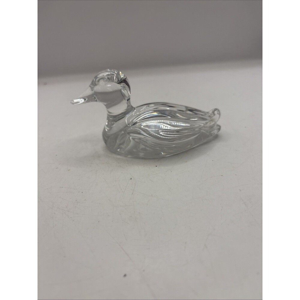 Vintage 1980's Clear Glass Mallard Duck Paperweight Figurine 4” Long